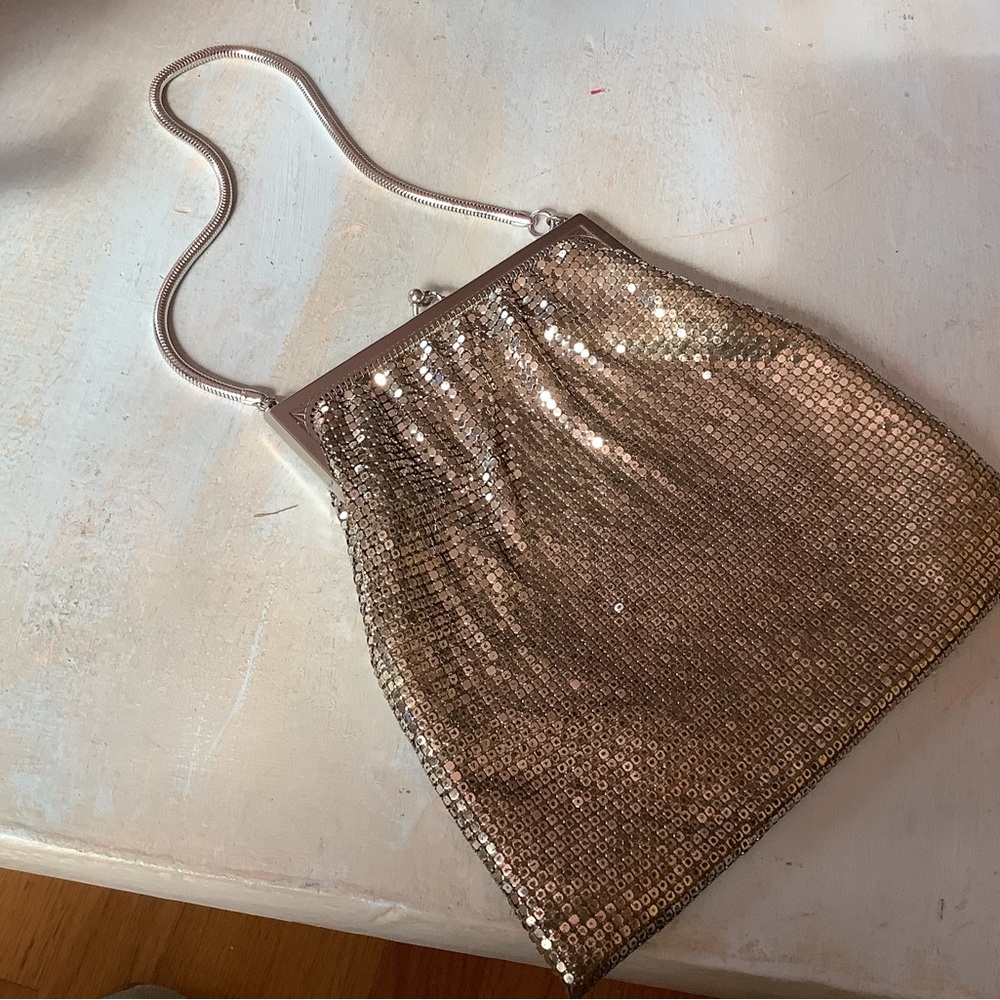 Vintage Whiting and Davis silvery  evening bag....euc..at least 50; yrs. Old